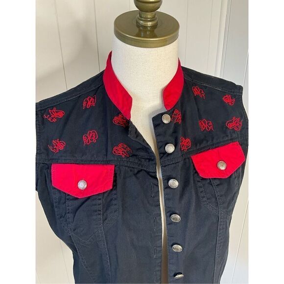 Vtg Ozark Mountain Jean Company Womens Medium Embroidered Vest Denim Blue Button - Picture 2 of 10